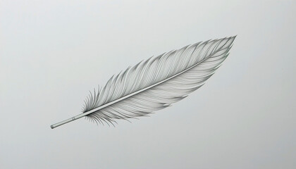 A detailed pencil drawing of a feather with intricate lines on a plain white background