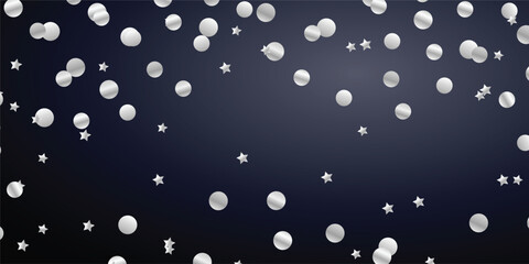 Black Background Snowfall and Glitter Confetti Composition with Silver Dust Explosion Effect. Vector Design with Sparkling Silver Dust, Side Snowfall, and Confetti Burst on Black Background