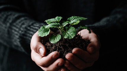 young plant in hands