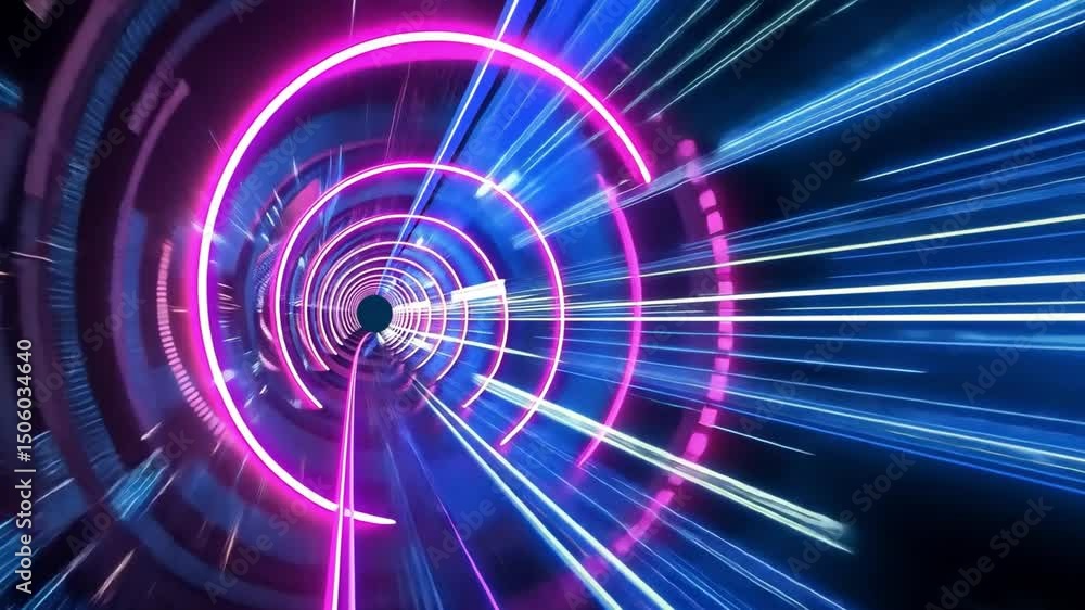 Poster vibrant neon lights create dynamic tunnel of swirling patterns, showcasing speed and motion with abs