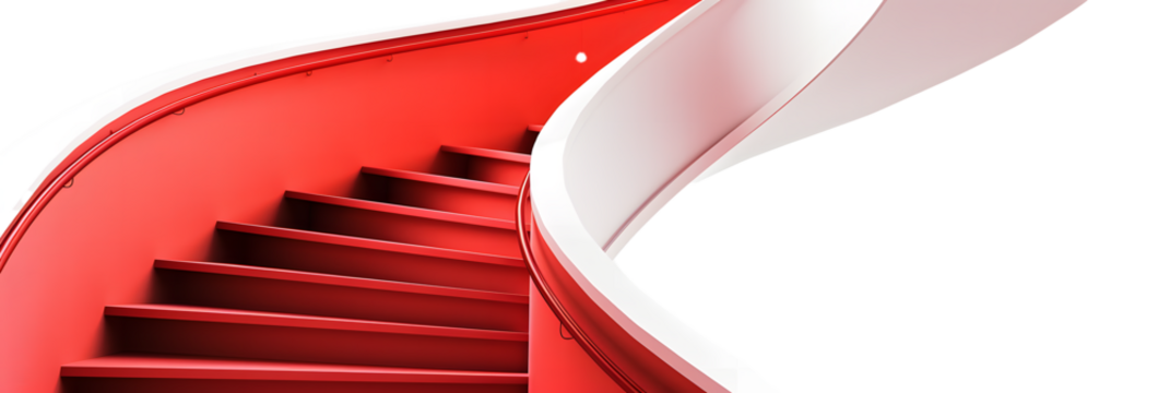 Abstract curved red staircase with a modern design, symbolizing progress and creativity.