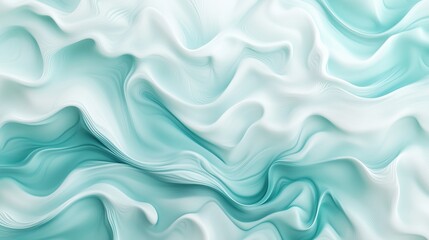 Fototapeta premium 3D Icy Blue and Pale Turquoise Flowing Abstract Waves Background with Soft Light