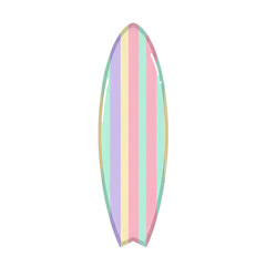 Colorful striped surfboard in pastel colors on a transparent background  