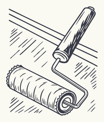 Hand-drawn illustration of paint roller applying paint
