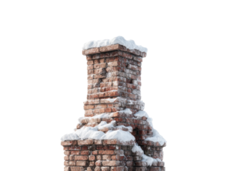 Snow-covered brick chimney winter landscape architectural feature scene unique design isolated on transparent background