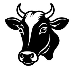 Black and White Cow Head Illustration, Farm Animal Portrait