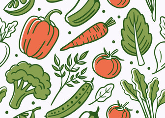 Seamless Pattern: Fresh Vegetables Line Art