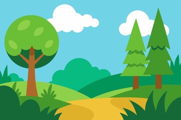 Obraz premium Flat design illustration of a scenic forest landscape with trees and a walking path