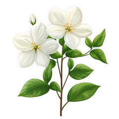Beautiful white jasmine flowers with green leaves