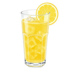 Refreshing lemonade drink with ice cubes and lemon slice garnish  