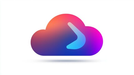 This colorful abstract graphic icon illustrates a digital cloud symbol containing a bright blue boomerang shape on a white background.