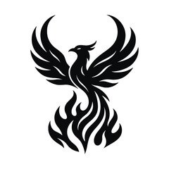 Mythical Phoenix Bird Rising from Flames – Tribal Black Silhouette