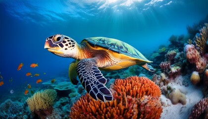 sea turtle gliding gracefully vibrant coral reef waters