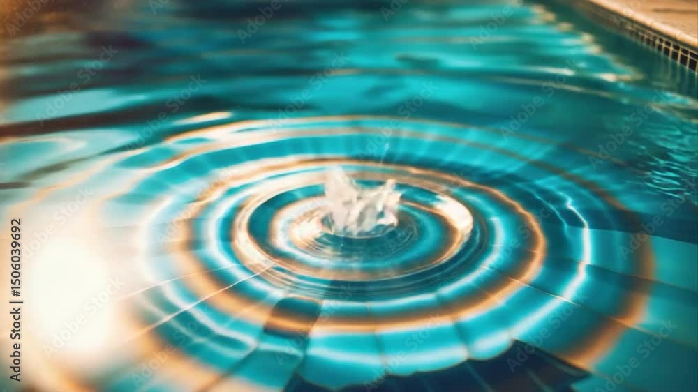 Poster rippling water surface in a pool enhanced by sunlight creating circular patterns of light and shadow