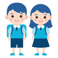 Cute Cartoon School Children in Uniform Ready to Learn and Study Together with Backpacks on a White Background