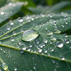 water drops on green leaf