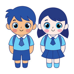 Cute Cartoon Schoolchildren in Uniform Boy and Girl Ready for School Back to School Concept Isolated on White