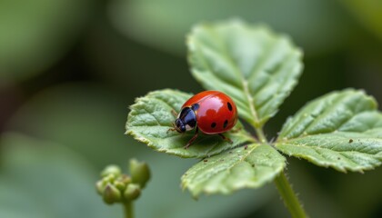 Fototapeta premium Close-up of a Ladybug on a Green Clover Leaf in Natural Habitat
