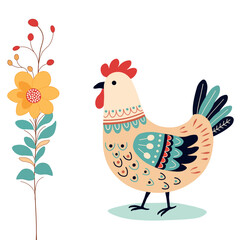 Pattern with cute cartoon chicken  on white background