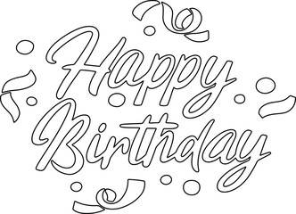 Whimsical Happy Birthday Script with Party Elements – Fun Celebration Vector