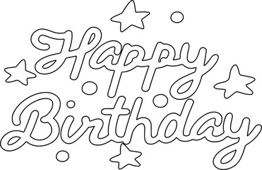 Minimal Handwritten Happy Birthday Design with Stars – Monochrome Greeting Vector