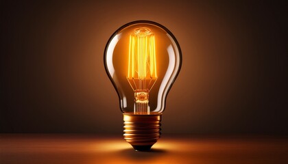 vintage style light bulb glowing with warm amber light on an isolated background