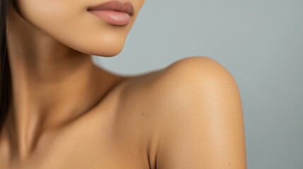 Obraz premium Close-up view of a woman's smooth skin and shoulder.