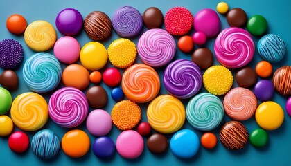 Fototapeta premium vibrant candy coated chocolates in bright circular formation with a sweet snack aesthetic