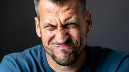Obraz premium Close-up portrait of a man with a pained expression.