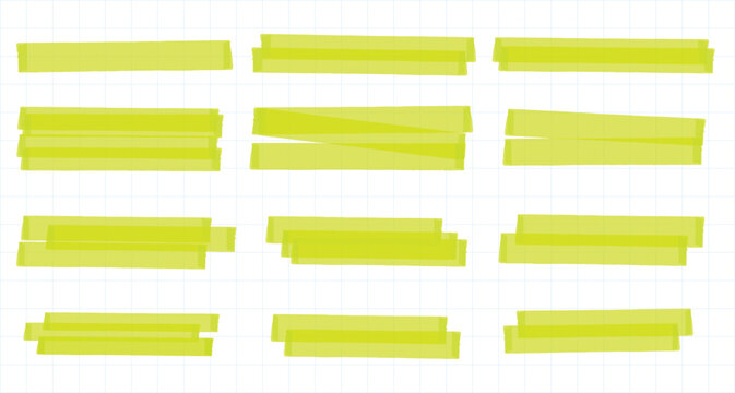 Vector Green Sharpie Marker Strokes, Hand Drawn Highlighter Lines Brush Pen Underlines Collection