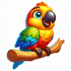 Fototapeta premium Adorable cartoon parrot on wooden branch.