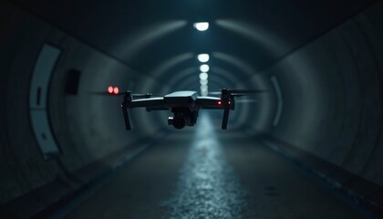 Drone Flying in Dark Tunnel