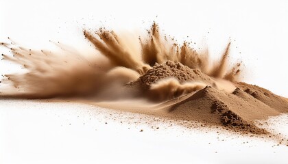 dry sand or soil explosion isolated on a white background