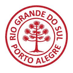 Porto Alegre, Rio Grande do Sul grunge rubber stamp from Brazil, vintage travel stamp on transparent background, vector illustration. Selo da cidade de Porto Alegre com ilustração de araucária red