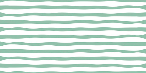 Seamless pattern of soft green wavy horizontal stripes on a white background, creating a soothing and minimalist design texture. Vector illustration