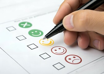 Excellent customer satisfaction feedback given via smiley face survey drawn on a dark school chalkboard