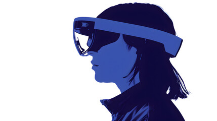 Person wearing virtual reality headset in profile view.