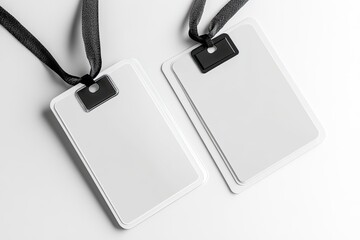 Fototapeta premium Two blank white ID cards with black ribbons