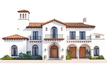 Obraz premium Large, Spanish-style home, white stucco, terracotta roof