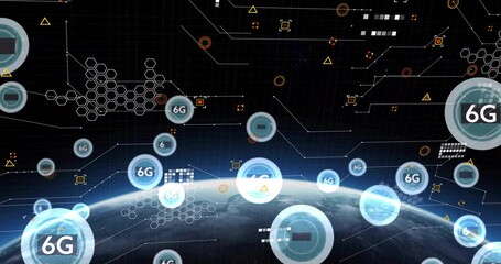With Earth horizon emerging network lines animating as nodes float outward visualizing global data
