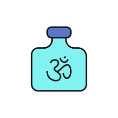 Yoga Water Bottle Icon with Leaf and Om Symbol.