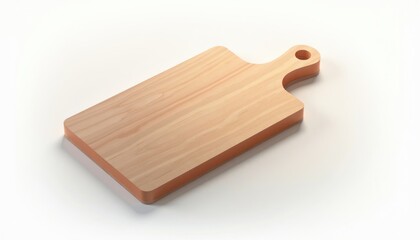 Wood Cutting Board with Handle on White Background