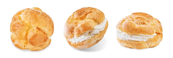 Profiteroles with cottage cheese filling on a white isolated background