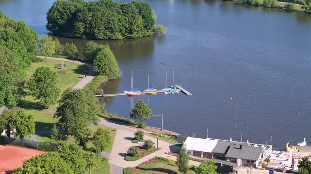 Drone view of Lake Aasee in Ibbenb&uuml;ren, Germany