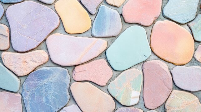 Colorful, irregular stones create a textured surface. - Powered by Adobe