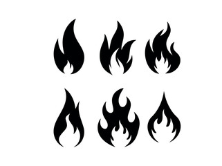 Fire Icons for Various Design vector illustration, black fire icons in various stylized flame shapes, suitable for use in logos, websites, apps, or any design project needing a graphic representation,