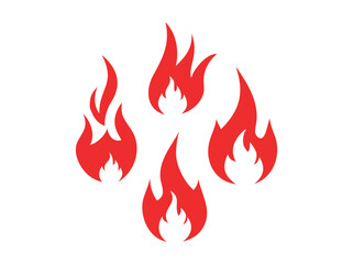 Vector Fire Symbols in Orange and Outline design illustration, set of five simple, stylized red fire icons on a white background. Collection of Red Fire Icons, design, logo, symbols, set, vector, illu