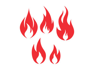 Vector Fire Symbols in Orange and Outline design illustration, set of five simple, stylized red fire icons on a white background. Collection of Red Fire Icons, design, logo, symbols, set, vector, illu