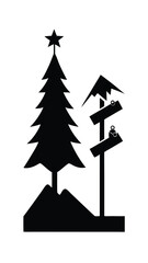 Obraz premium Winter Holiday Scene Black Silhouette Illustration