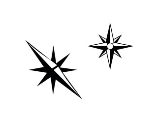 Fototapeta premium Two stylized compass roses against a white background, showcases two distinct compass rose designs. star, navigation, graphic design, logo, symbol, design element, vector, illustration, black and whit